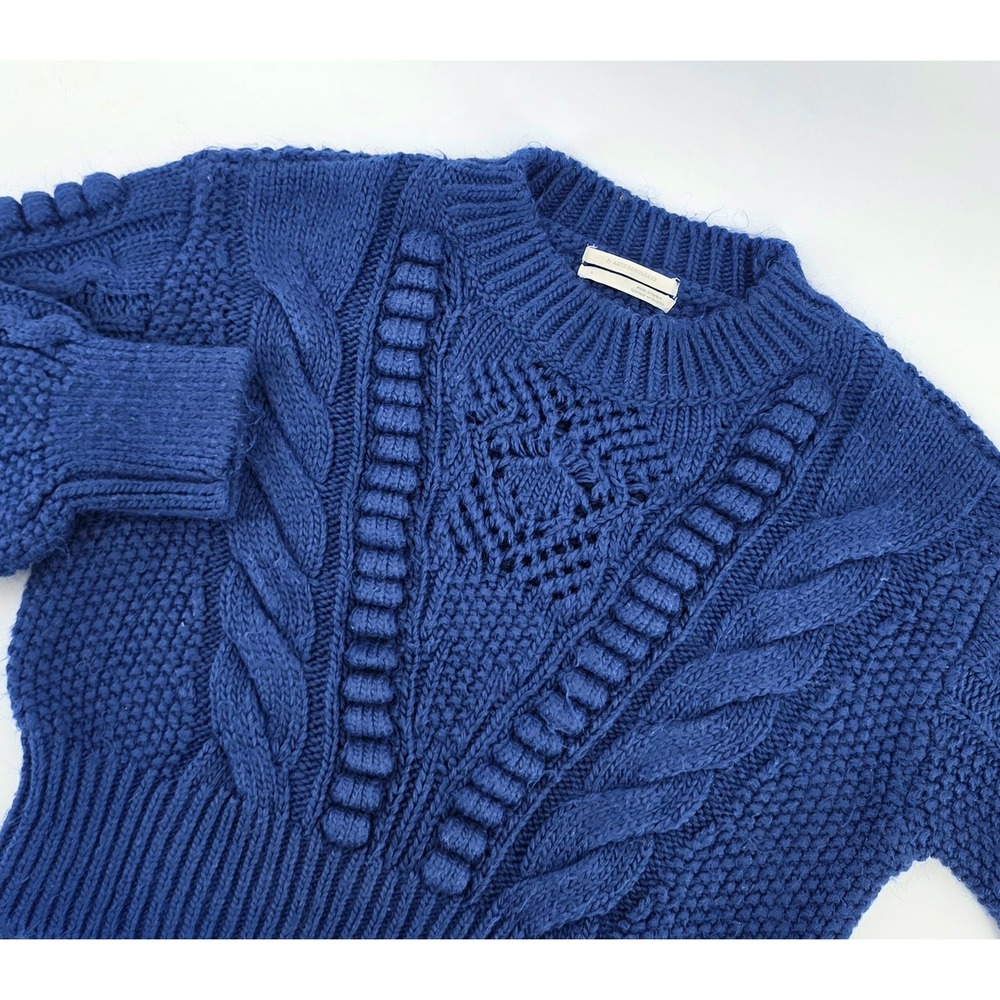 Anthropologie Boho Cable Knit Cropped Sweater Size Small Womens Blue Pullover